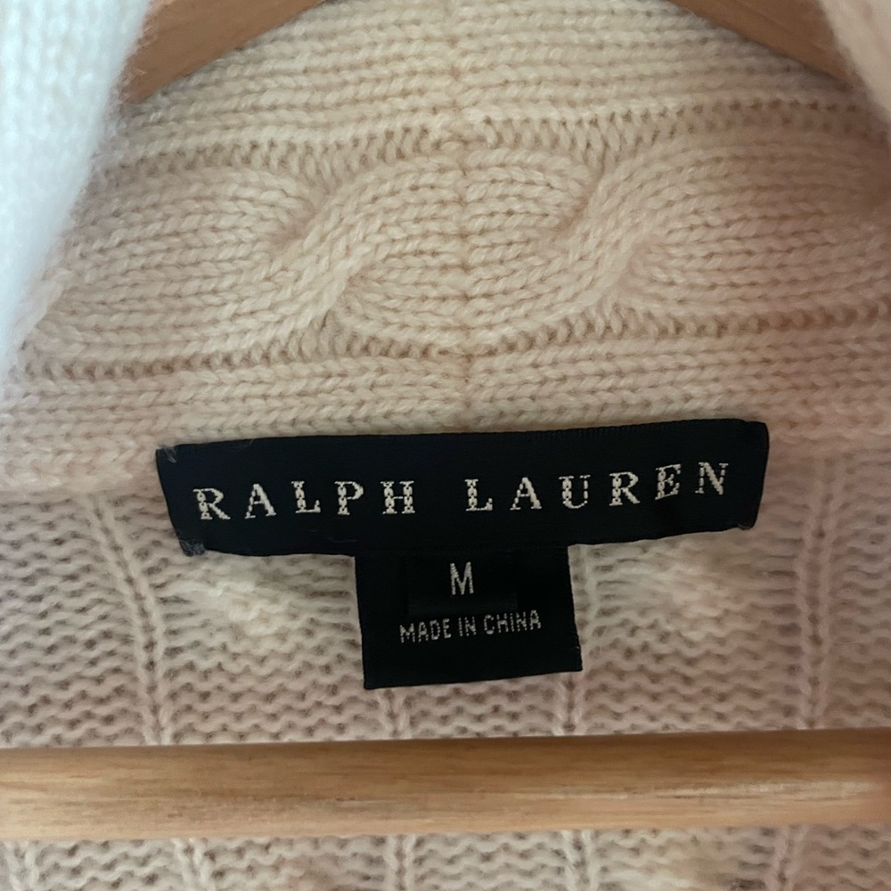 Ralph Lauren Black Label cashmere cable knit shawl collar tie sweater - Picture 3 of 5